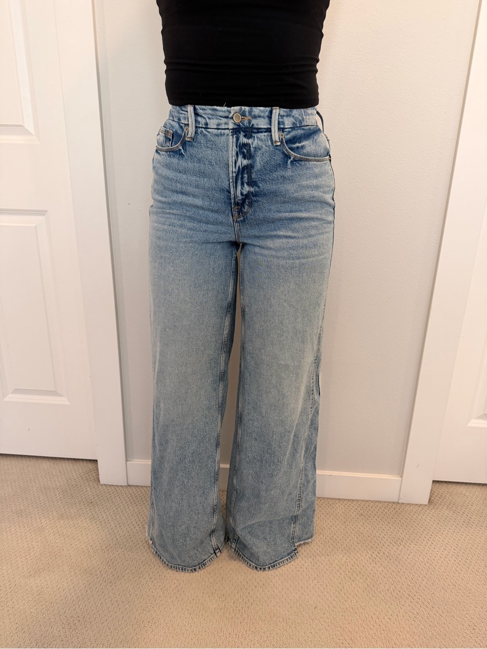 Good American Light Blue High-Rise Wide Leg Jeans